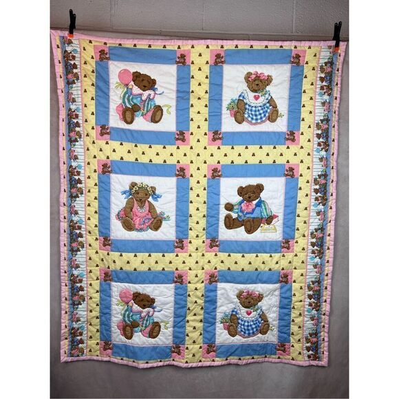 Vintage 1990s Teddy Bear Baby Quilt - Picture 1 of 7